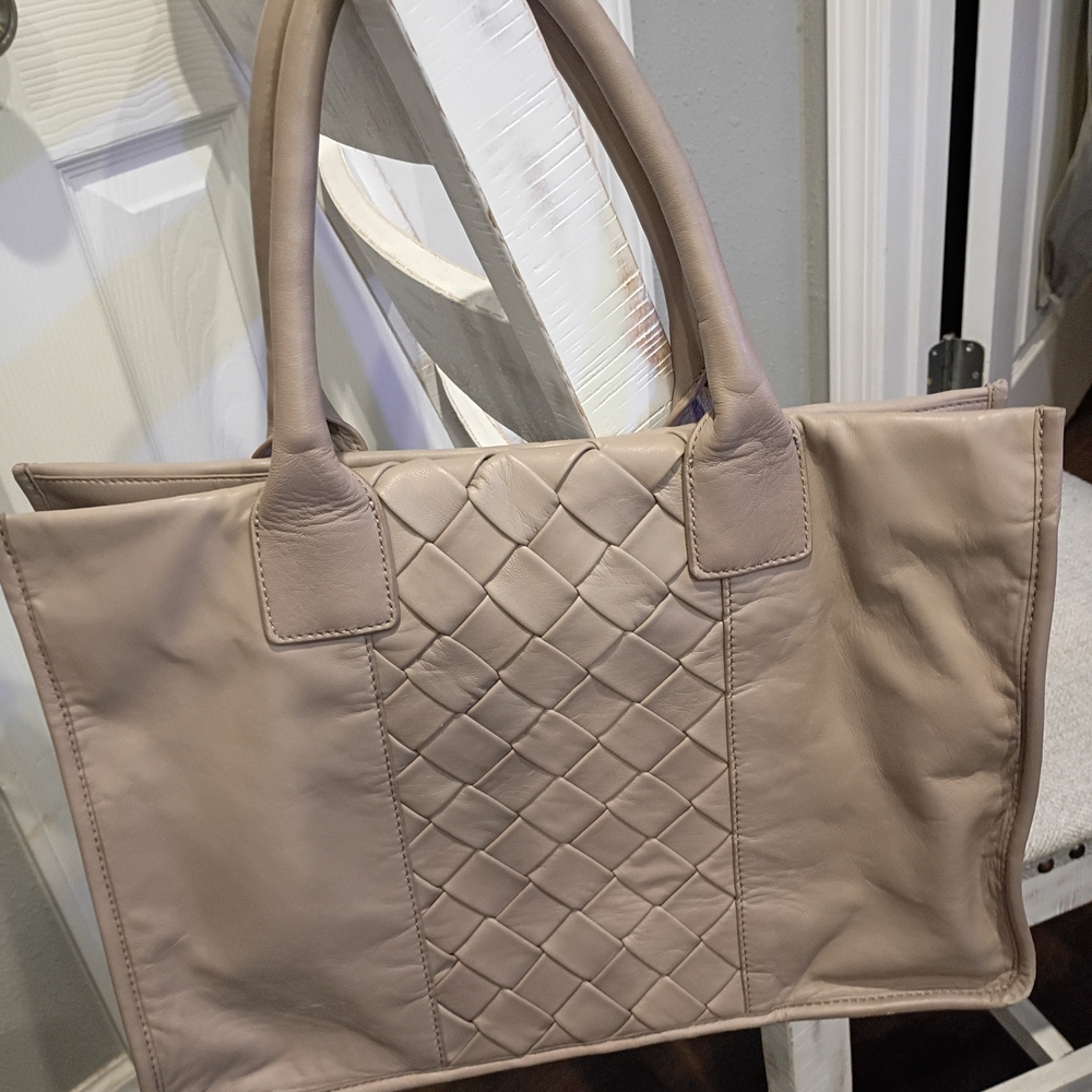 Vince Camuto Taupe Quilted Tote Bag